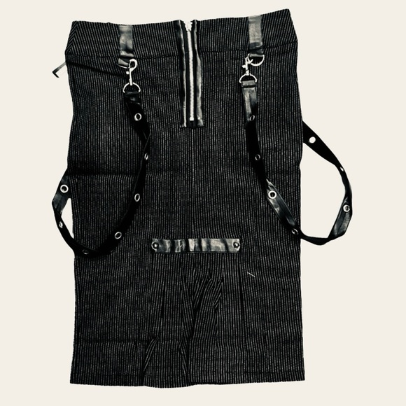 Jawbreaker 💋 Black Pinstripe Skirt with Leather Straps - Picture 5 of 9